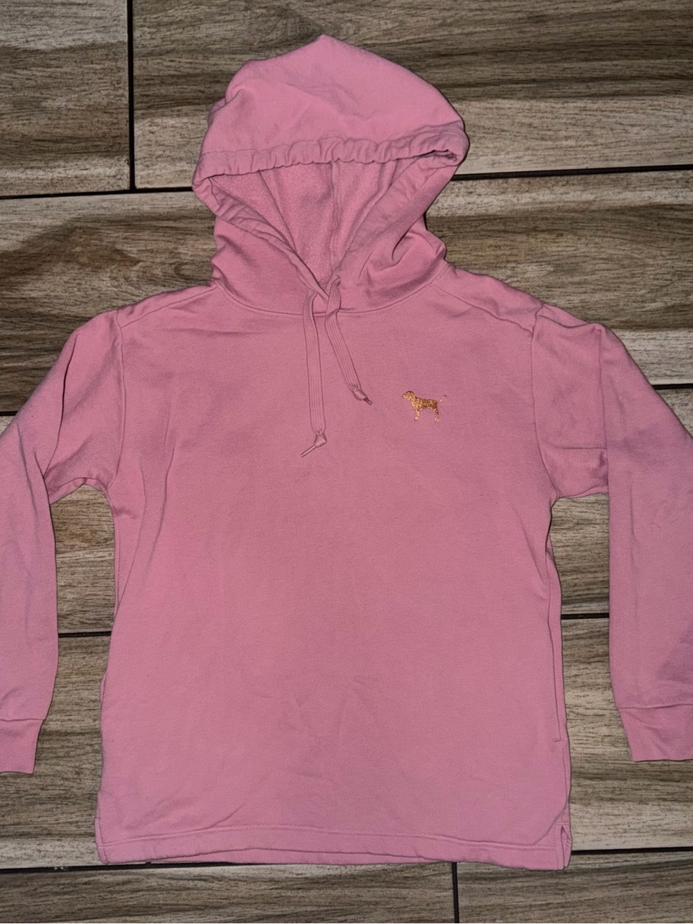 PINK Victoria's Secret Pink Hooded Sweatshirt with Gold Dog Logo
